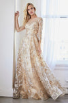 Long Sleeve Gold Formal Dress - The Dress Outlet