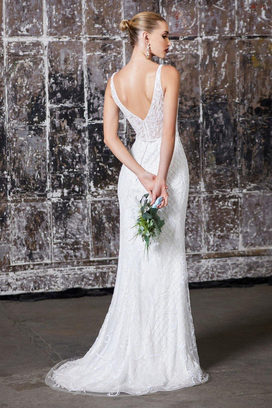 Long Fitted Bridal Wedding Dress - The Dress Outlet