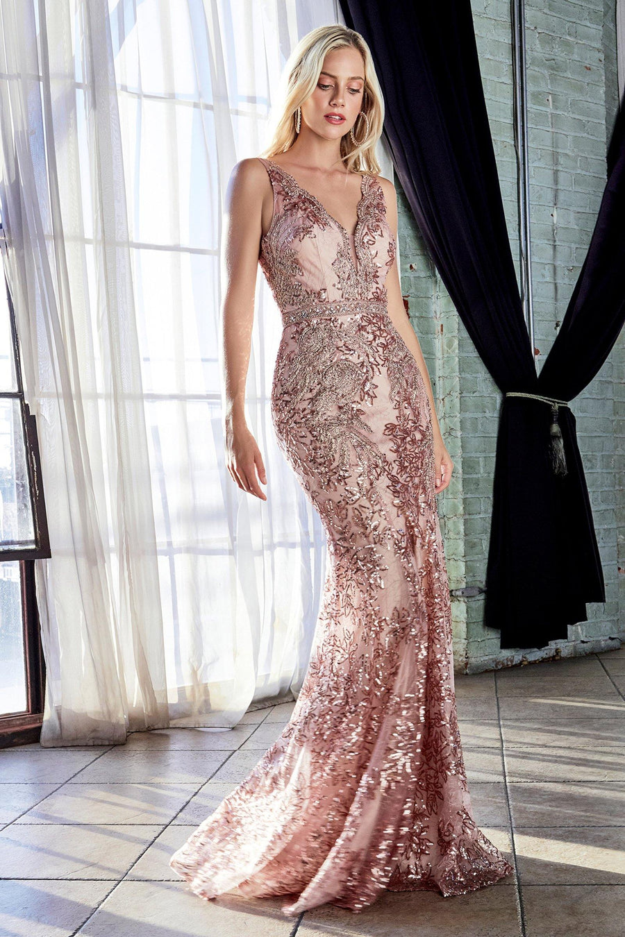 Long Formal Sleeveless Fitted Lace Evening Dress - The Dress Outlet Cinderella Divine