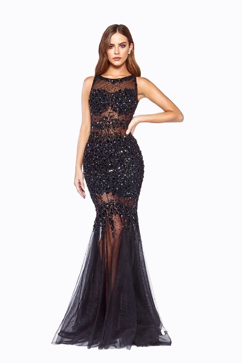 Long Formal Beaded Evening Prom Dress - The Dress Outlet Cinderella Divine