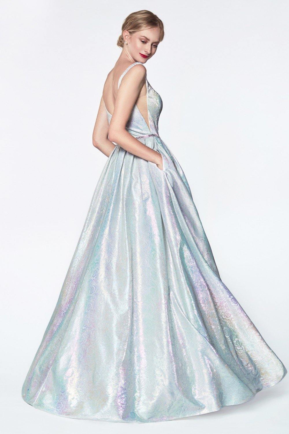 Long Metallic Prom Dress - The Dress Outlet