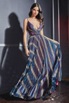 Prom Long Formal Pleated Metallic Print Dress - The Dress Outlet