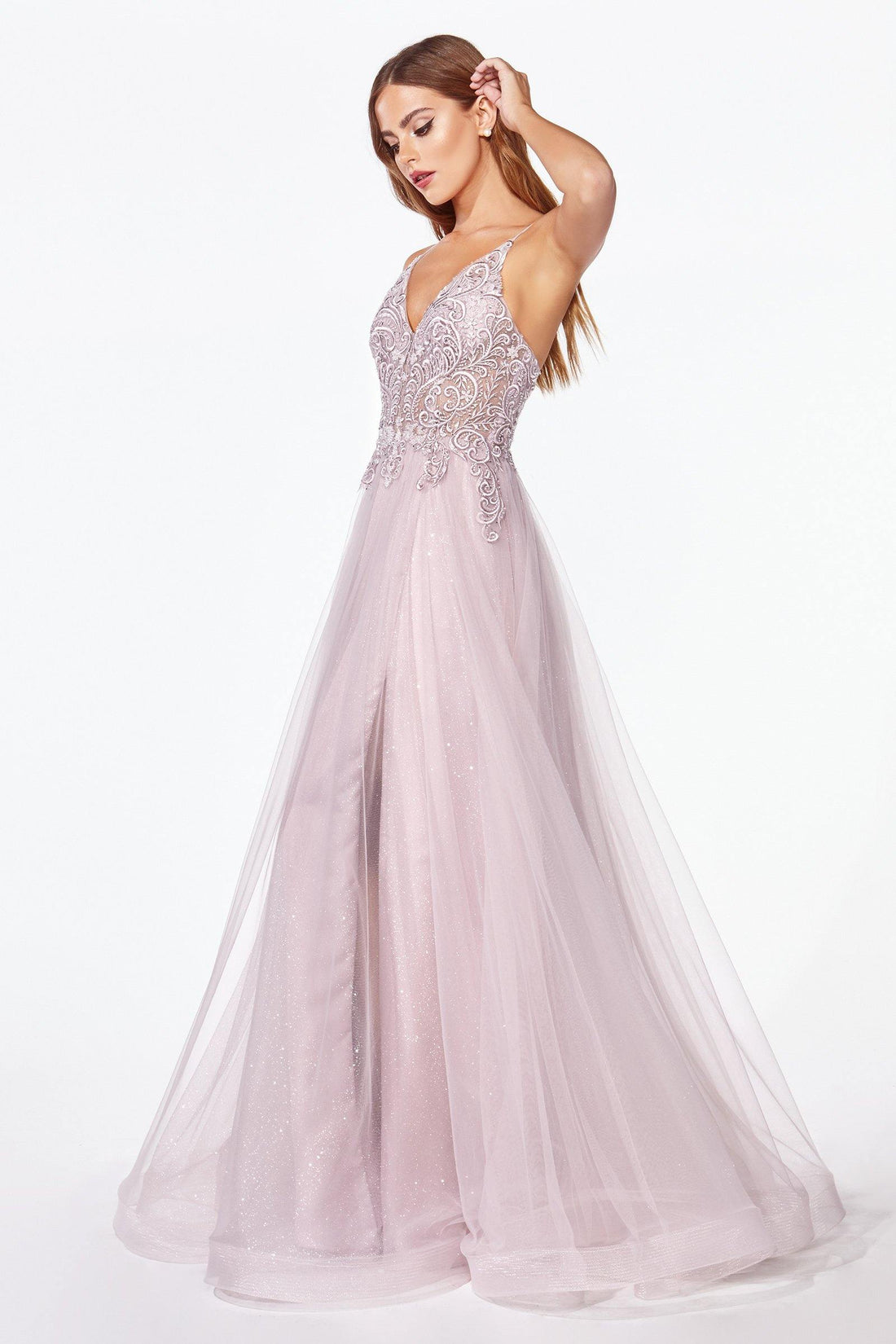 Mauve Cinderella Divine Kc897 Long Prom Glitter Spaghetti Strap Formal