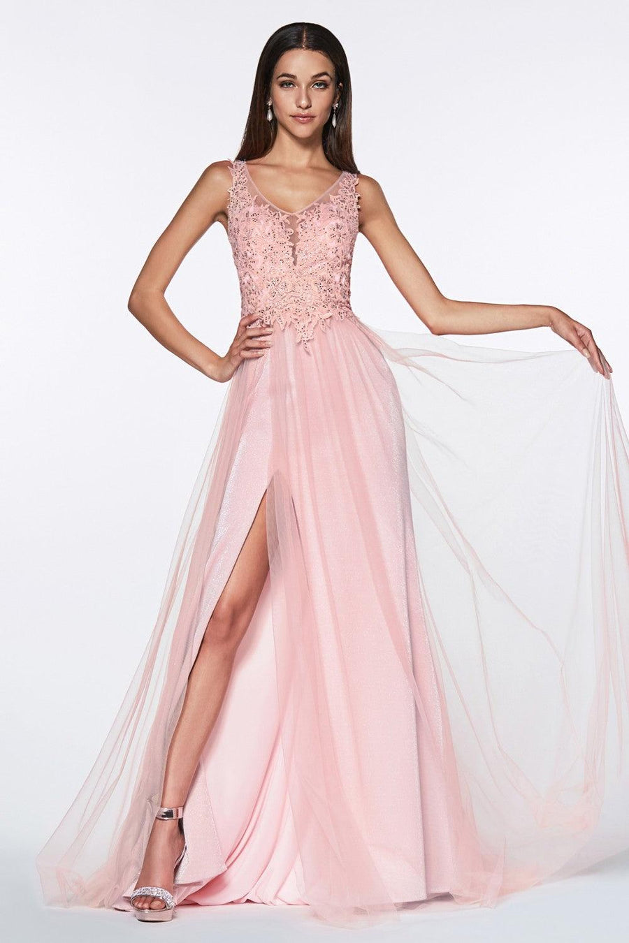 Sleeveless Long Formal Dress Prom with High Slit - The Dress Outlet Cinderella Divine