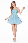 Homecoming Short Strapless Floral Cocktail Prom Dress - The Dress Outlet Cinderella Divine