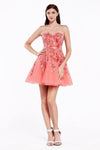 Homecoming Short Strapless Floral Cocktail Prom Dress - The Dress Outlet Cinderella Divine