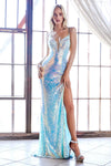 Long Prom Spaghetti Straps Fitted Sequins Dress - The Dress Outlet Cinderella Divine