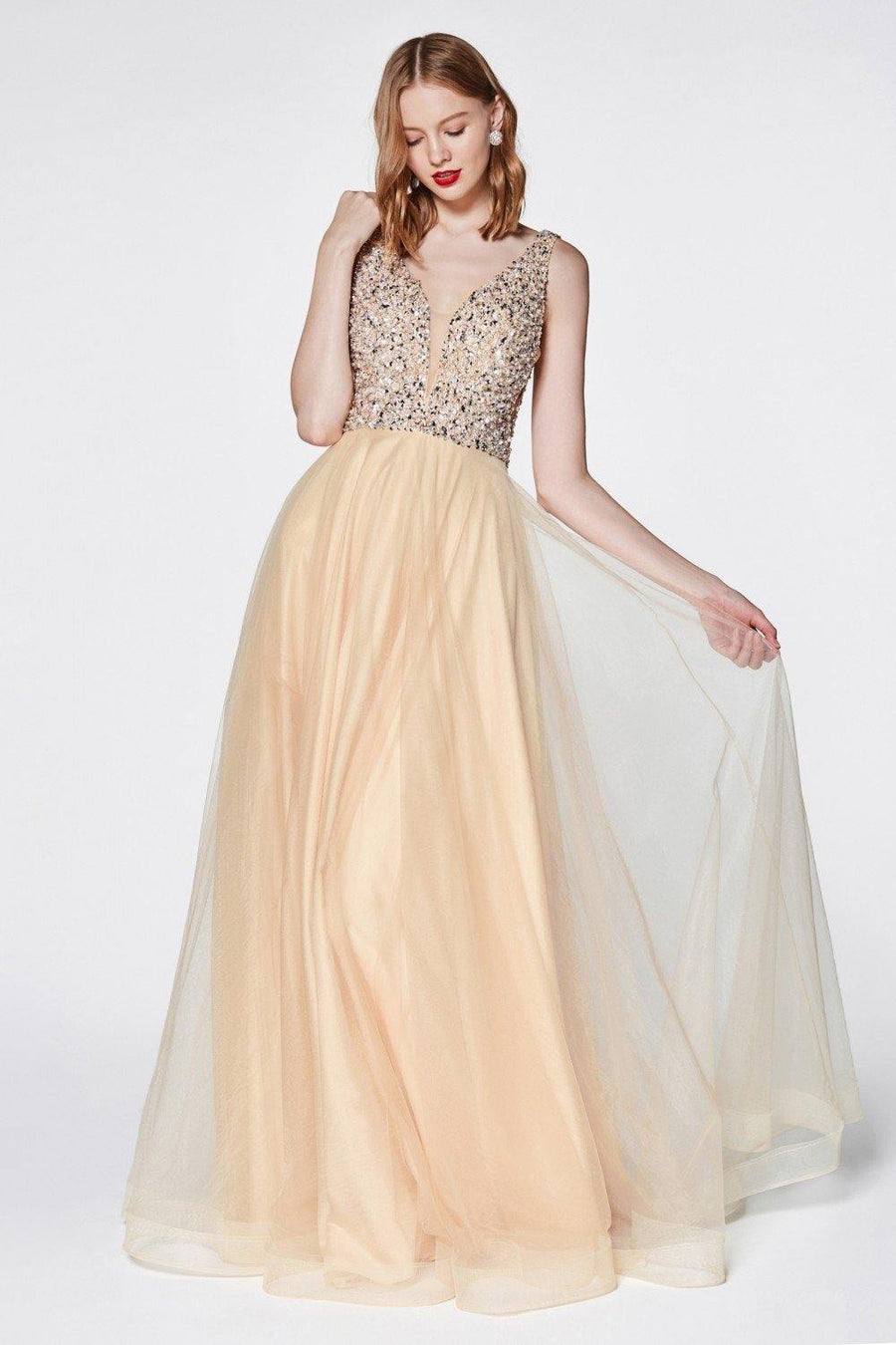 Sleeveless Long Gown Evening Dress Formal - The Dress Outlet Cinderella Divine