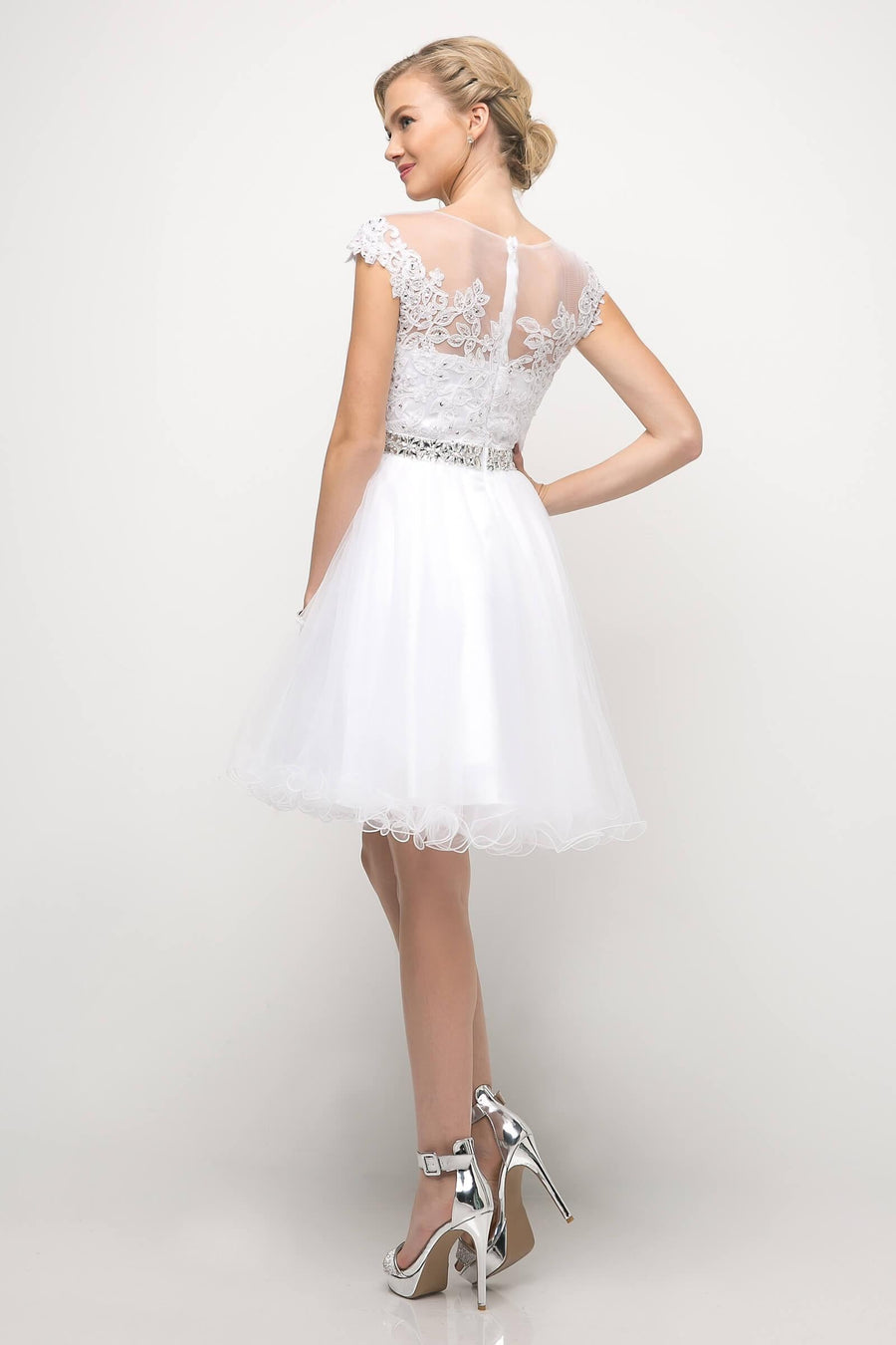 Prom Short Cap Sleeve Lace Homecoming Dress - The Dress Outlet Cinderella Divine