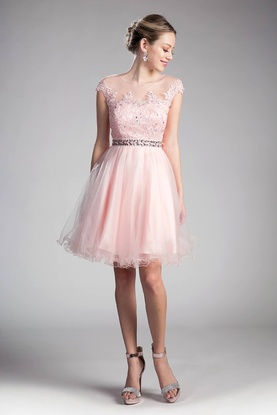 Prom Short Cap Sleeve Lace Homecoming Dress - The Dress Outlet Cinderella Divine