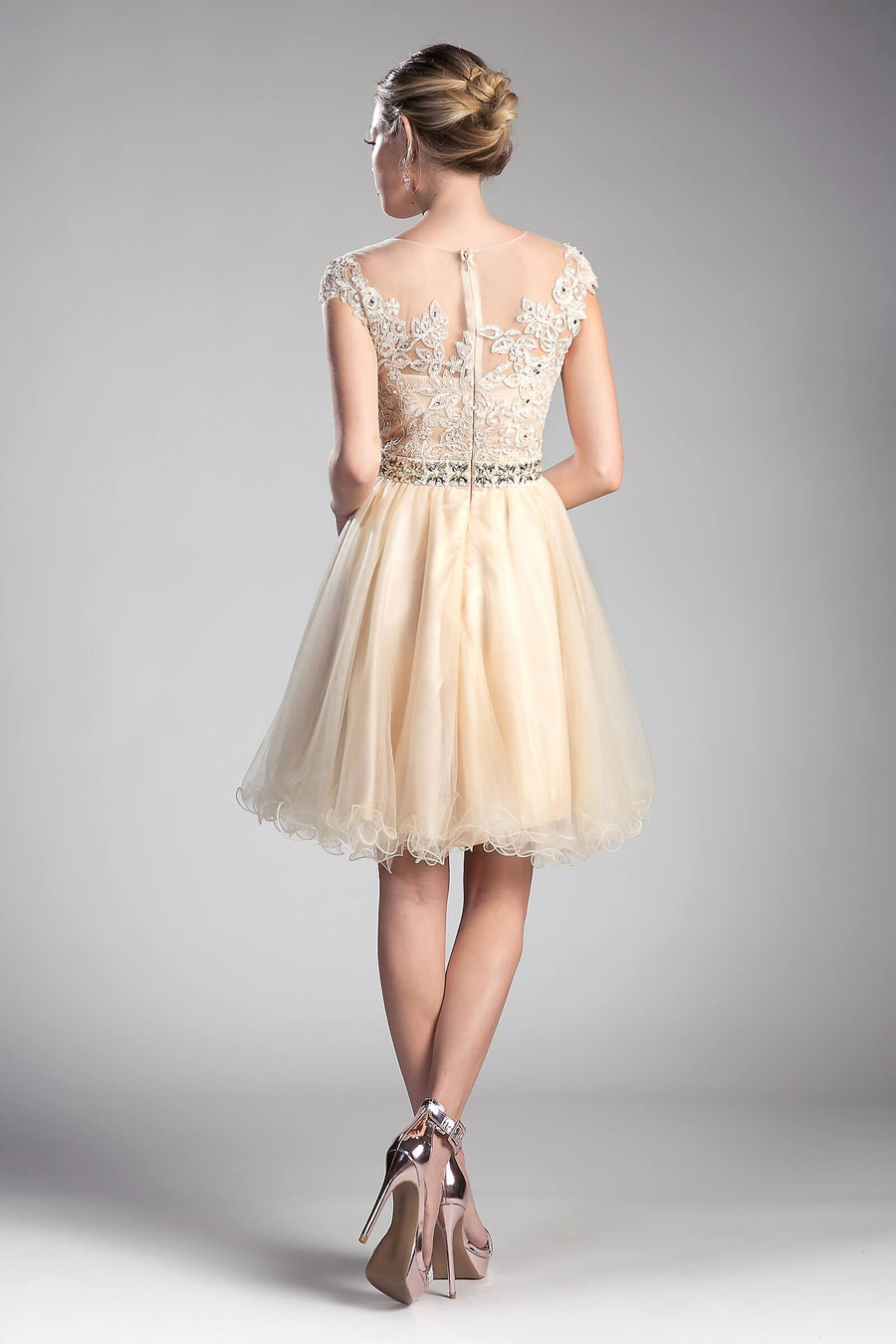 Prom Short Cap Sleeve Lace Homecoming Dress - The Dress Outlet Cinderella Divine