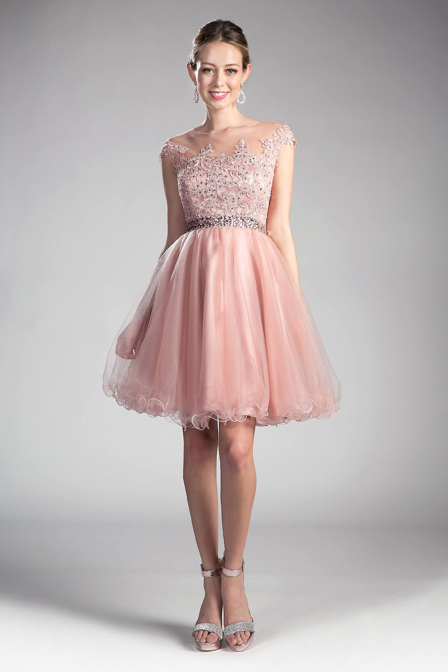 Prom Short Cap Sleeve Lace Homecoming Dress - The Dress Outlet Cinderella Divine