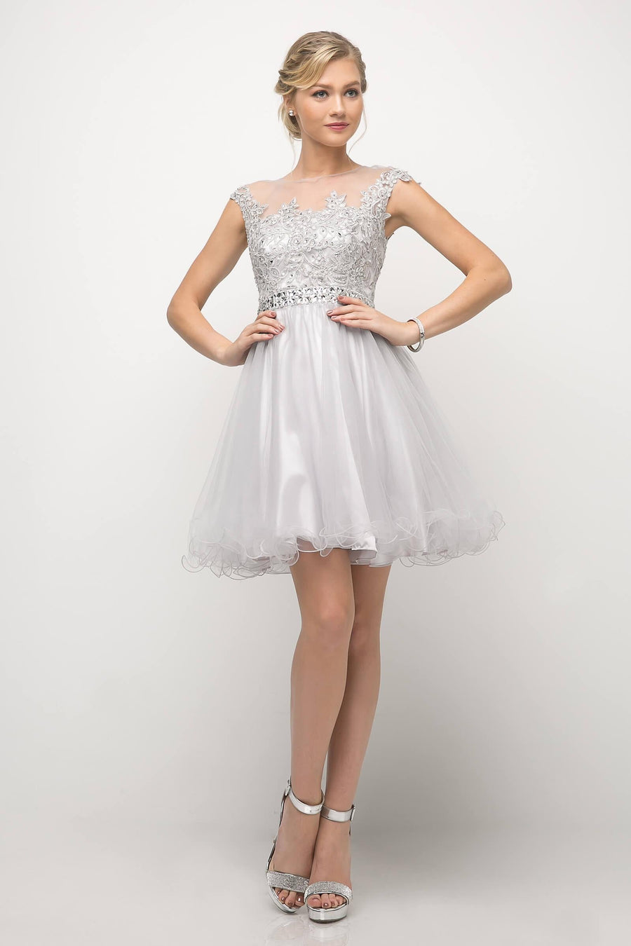 Prom Short Cap Sleeve Lace Homecoming Dress - The Dress Outlet Cinderella Divine