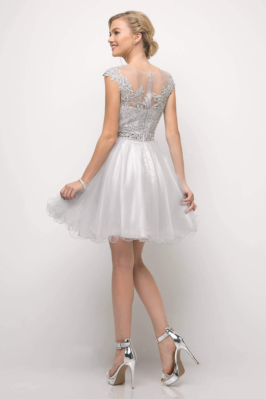 Prom Short Cap Sleeve Lace Homecoming Dress - The Dress Outlet Cinderella Divine