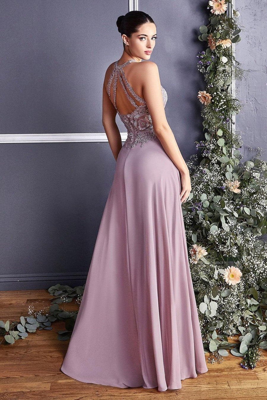 Open Back Chiffon Formal Halter Prom Gown - The Dress Outlet