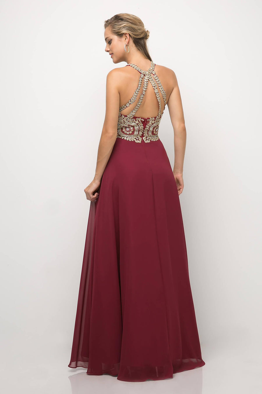 Open Back Chiffon Formal Halter Prom Gown - The Dress Outlet Cinderella Divine