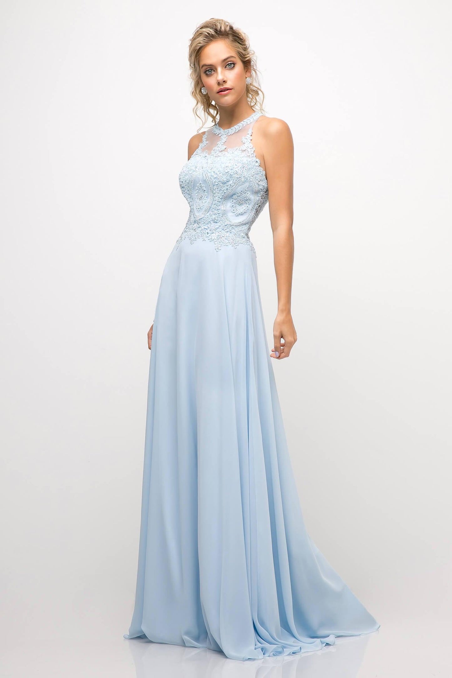 Open Back Chiffon Formal Halter Prom Gown - The Dress Outlet Cinderella Divine