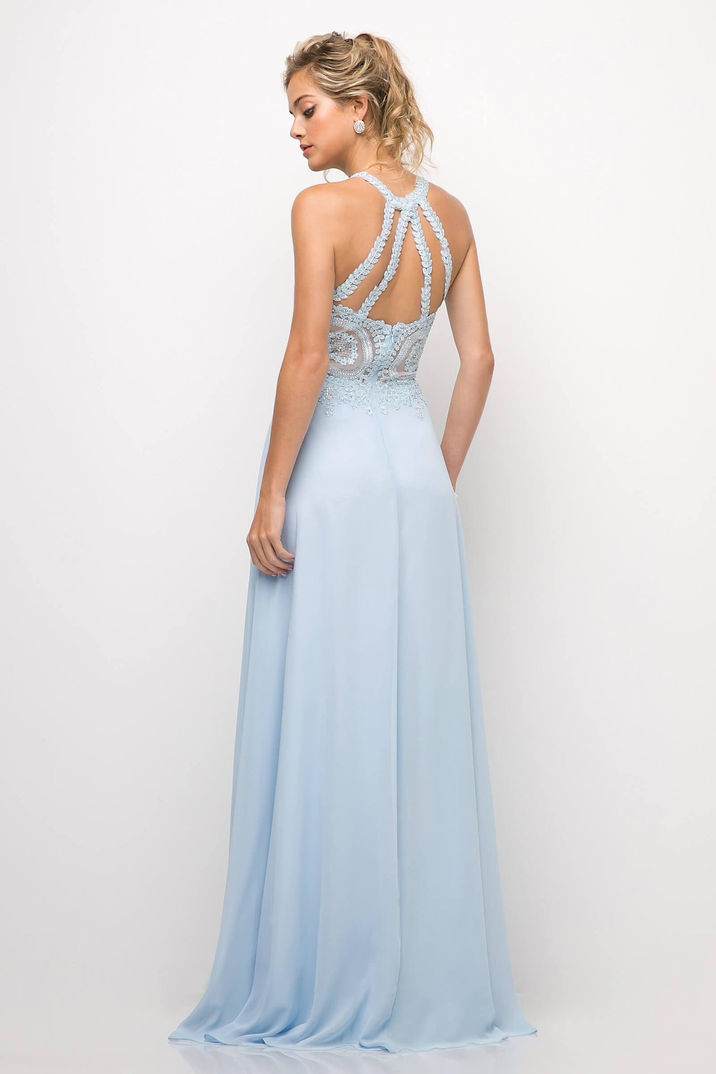 Open Back Chiffon Formal Halter Prom Gown - The Dress Outlet Cinderella Divine