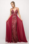 Long Beaded Lace Formal Evening Prom Gown - The Dress Outlet Cinderella Divine