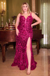 Prom Dresses Plus Size Long Sequined Fitted Prom Gown Magenta