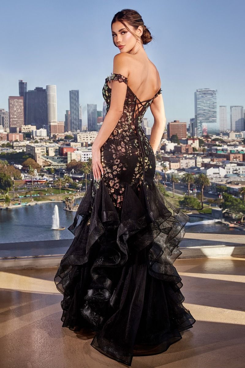 Prom Dresses Mermaid Ruffled Long Prom Gown Black