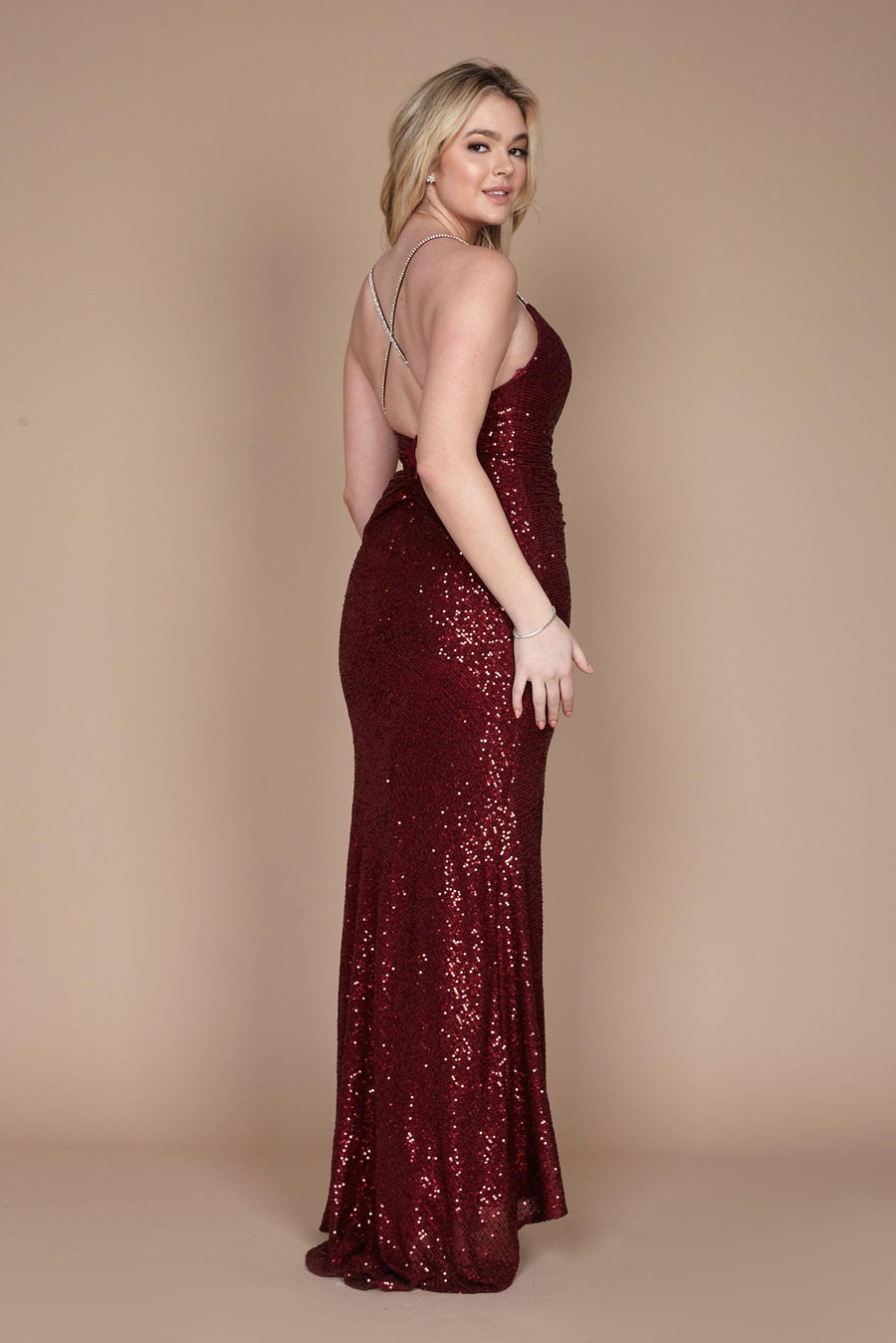 Prom Dresses Long Formal Fitted Sequin Prom Dress Burgundy