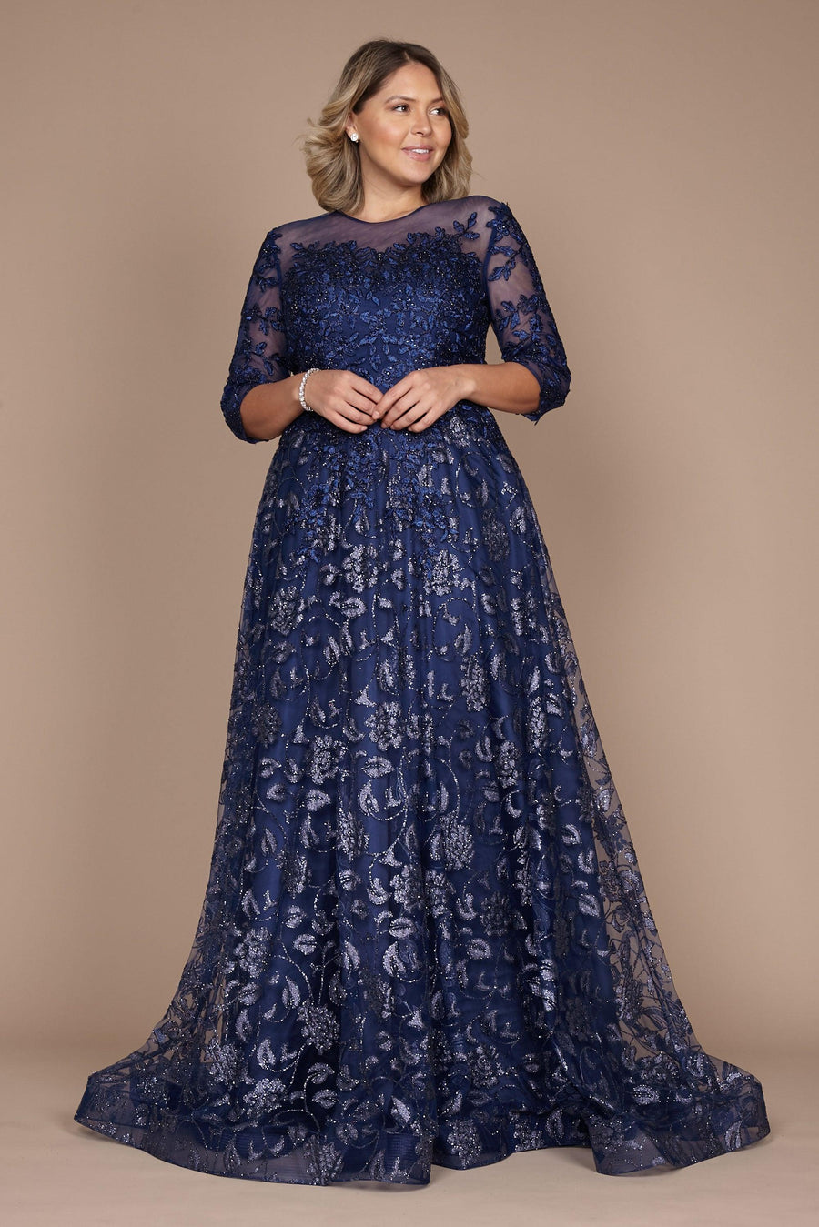 Dylan & Davids Long Formal Lace Evening Dress Navy