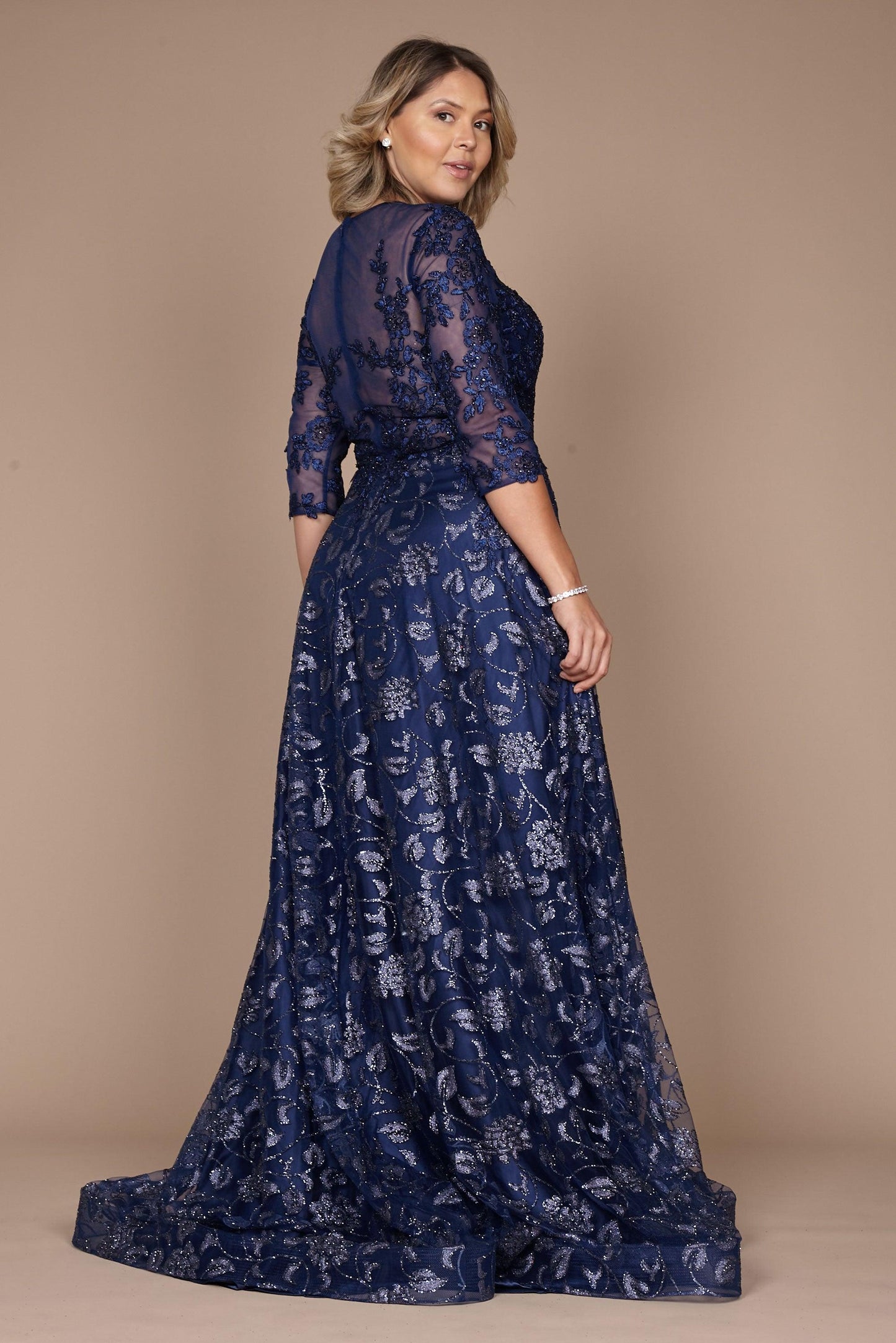 Dylan & Davids Long Formal Lace Evening Dress Navy