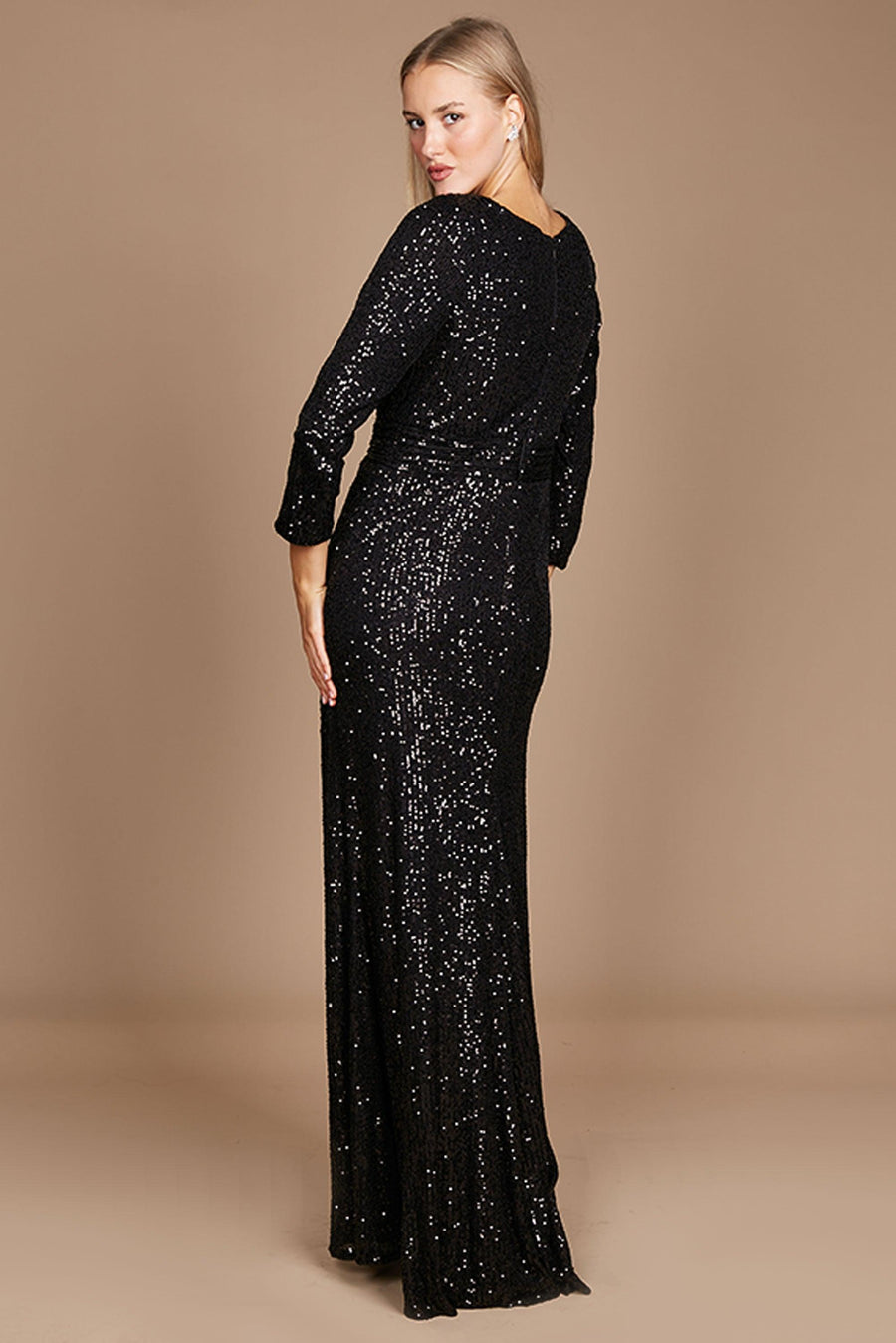 Dylan & Davids Long Sleeve Sequin Formal Beaded Dress Black