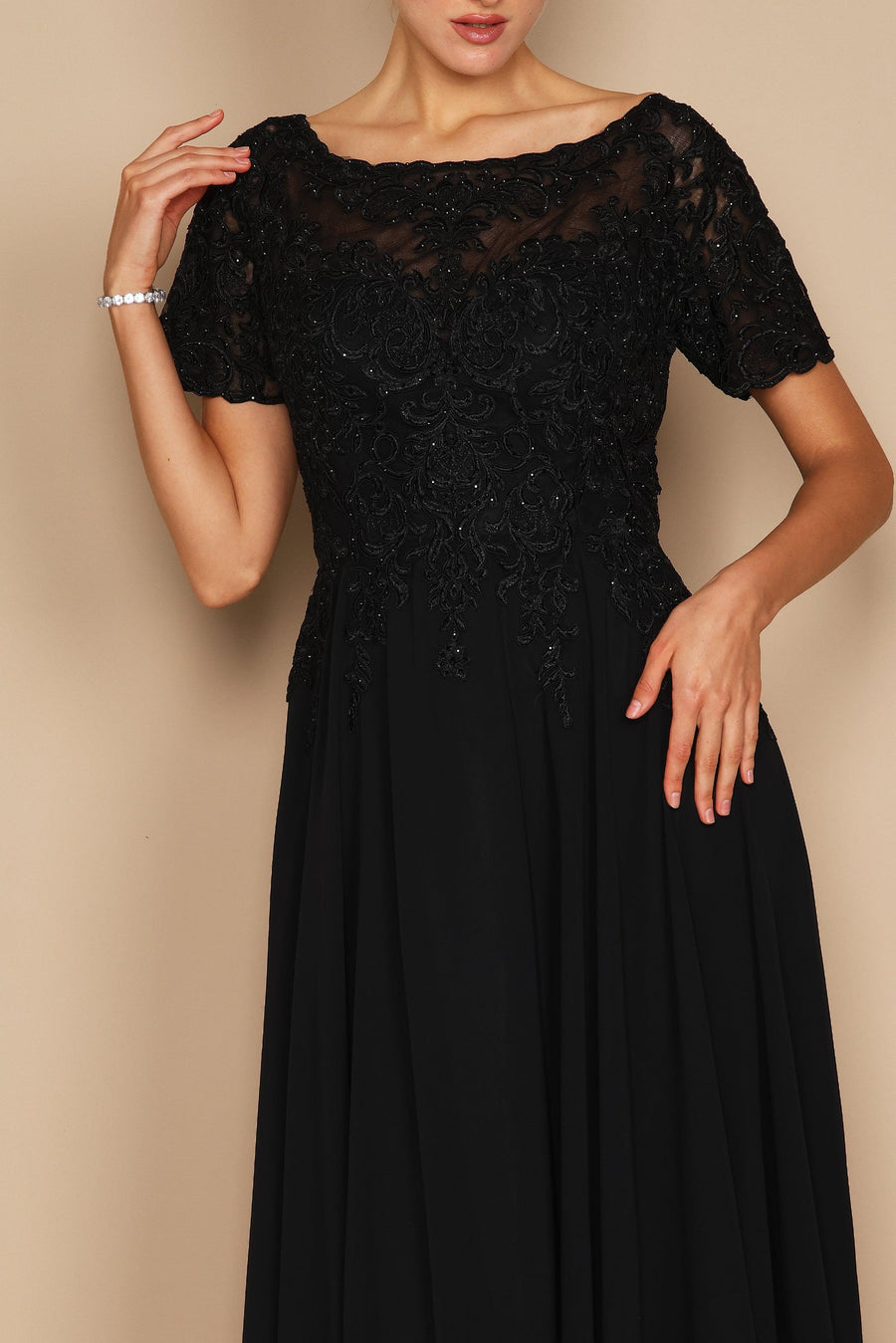 Formal Dresses Short Sleeve Mother of the Bride Formal Dress Black