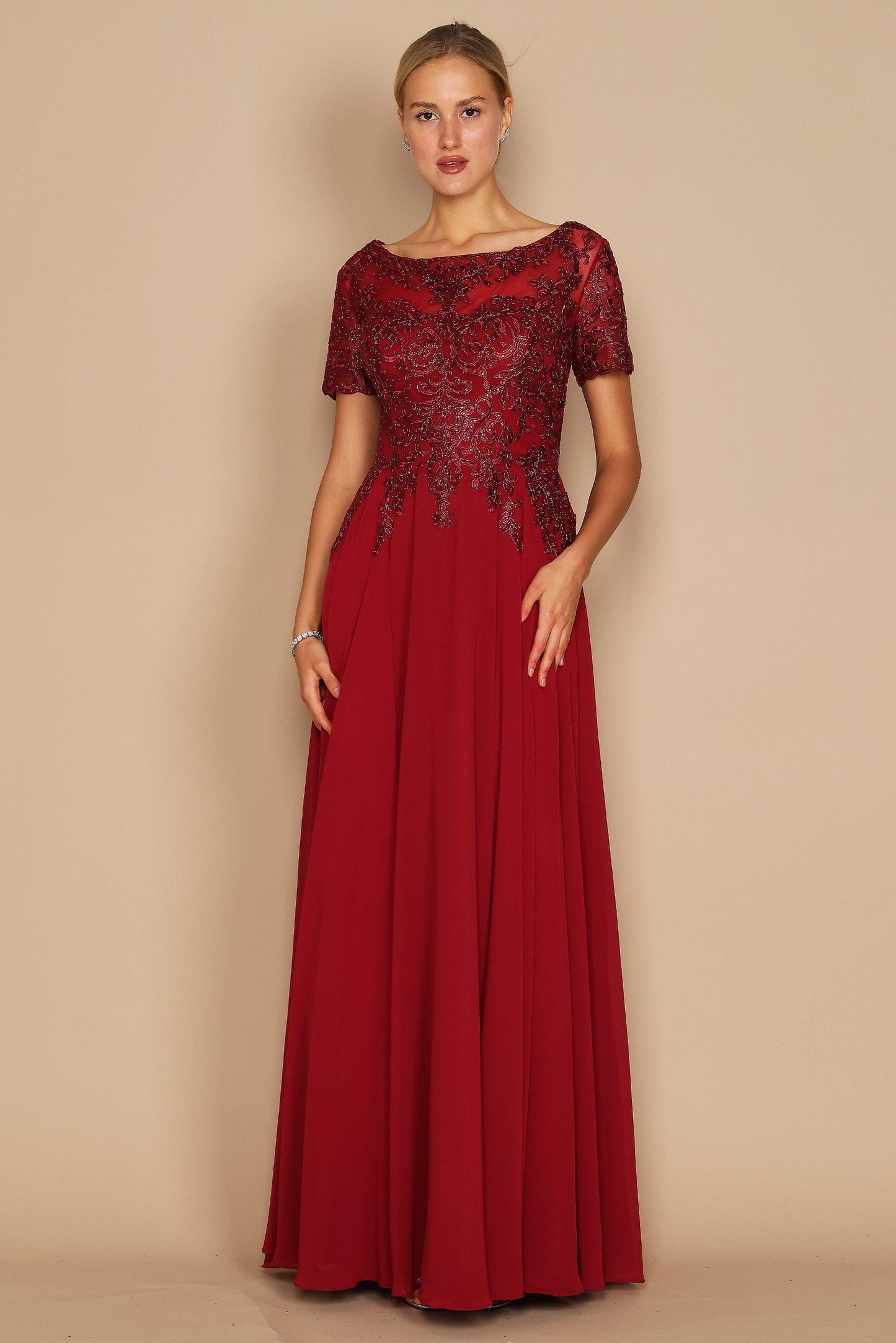 Formal Dresses Short Sleeve Mother of the Bride Formal Dress Burgundy