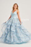 Prom Dresses Floral Glitter Long Prom Formal Ruffle Dress Ice Blue/Multi