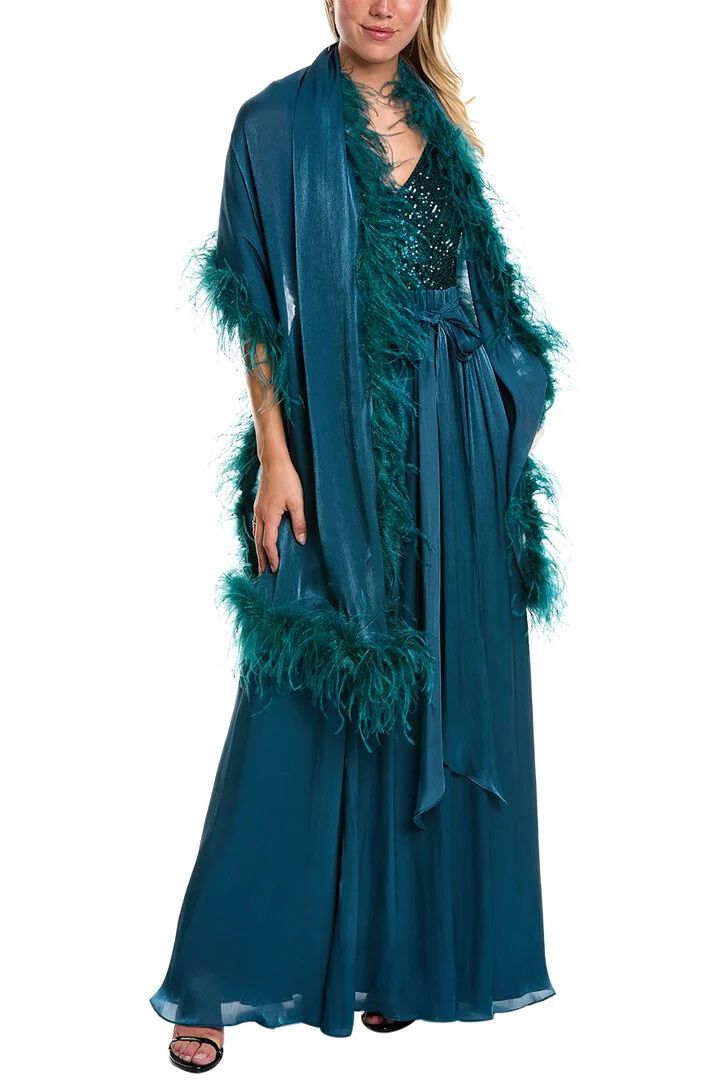 Mother of the Bride Dresses Long Sequin Feather Shawl Mother of the Bride Dress Teal