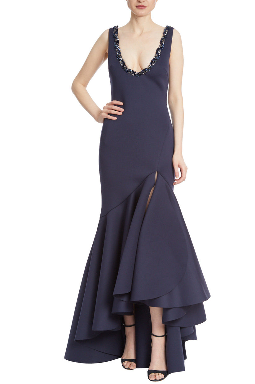 Cocktail Dresses Long Fitted Ruffle Cocktail Dress Navy