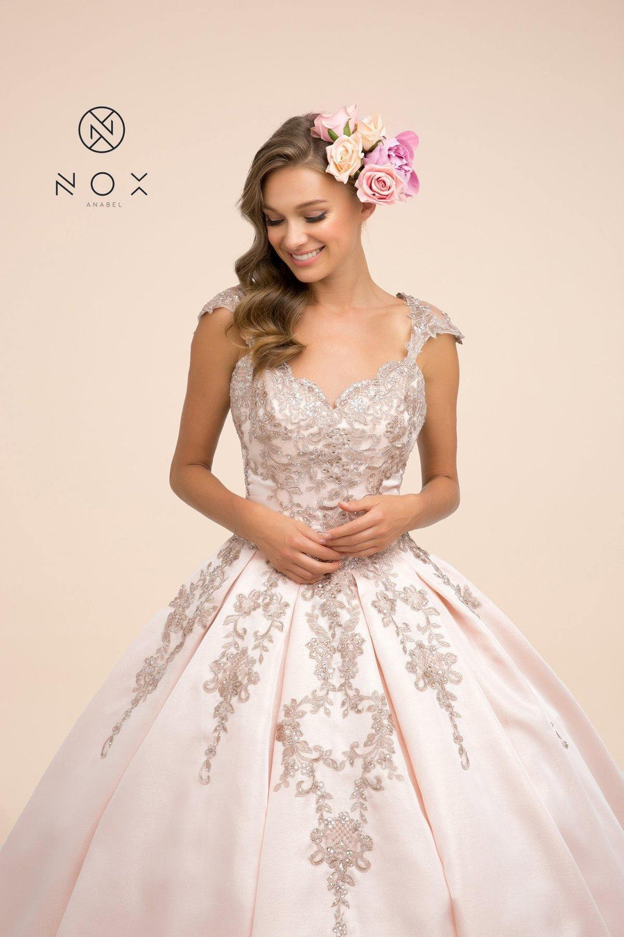 Embroidered Ball Gown Long Prom Dress - The Dress Outlet Nox Anabel