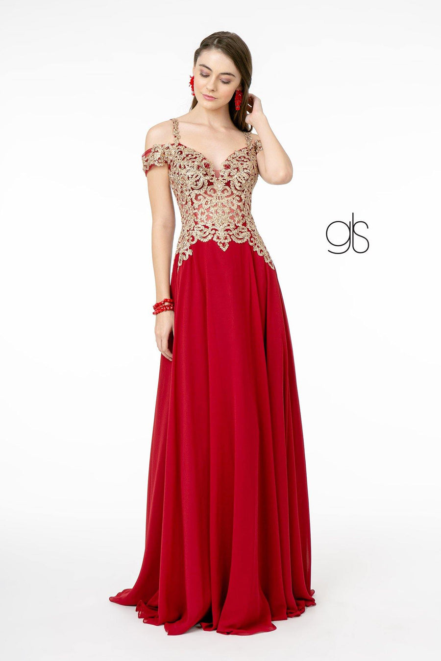 Embroidered Bodice A-Line Long Prom Dress - The Dress Outlet Elizabeth K