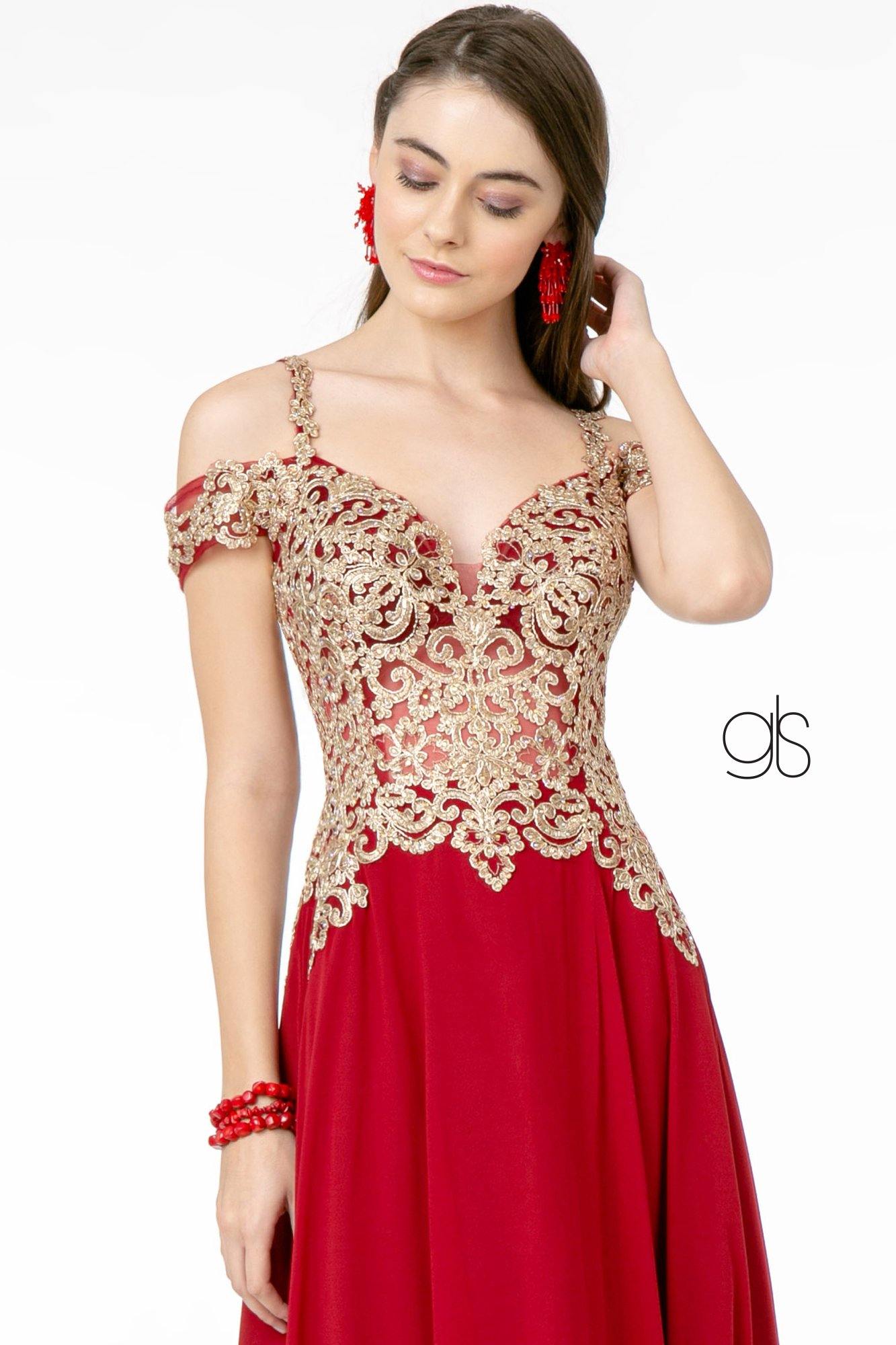 Embroidered Bodice A-Line Long Prom Dress - The Dress Outlet Elizabeth K