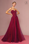 Embroidered Bodice and Mesh Glitter Floor Length Skirt - The Dress Outlet Elizabeth K