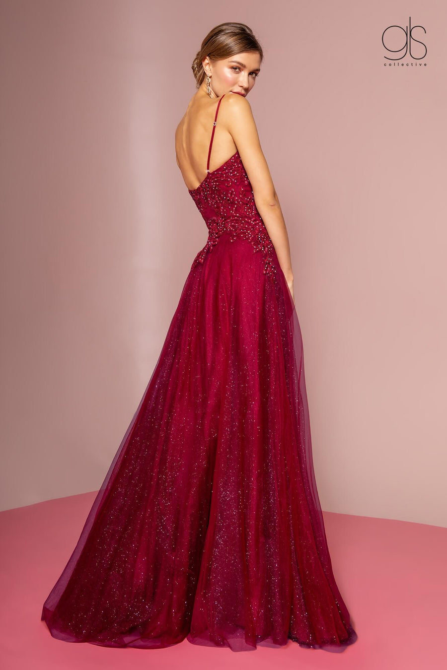 Embroidered Bodice and Mesh Glitter Floor Length Skirt - The Dress Outlet Elizabeth K