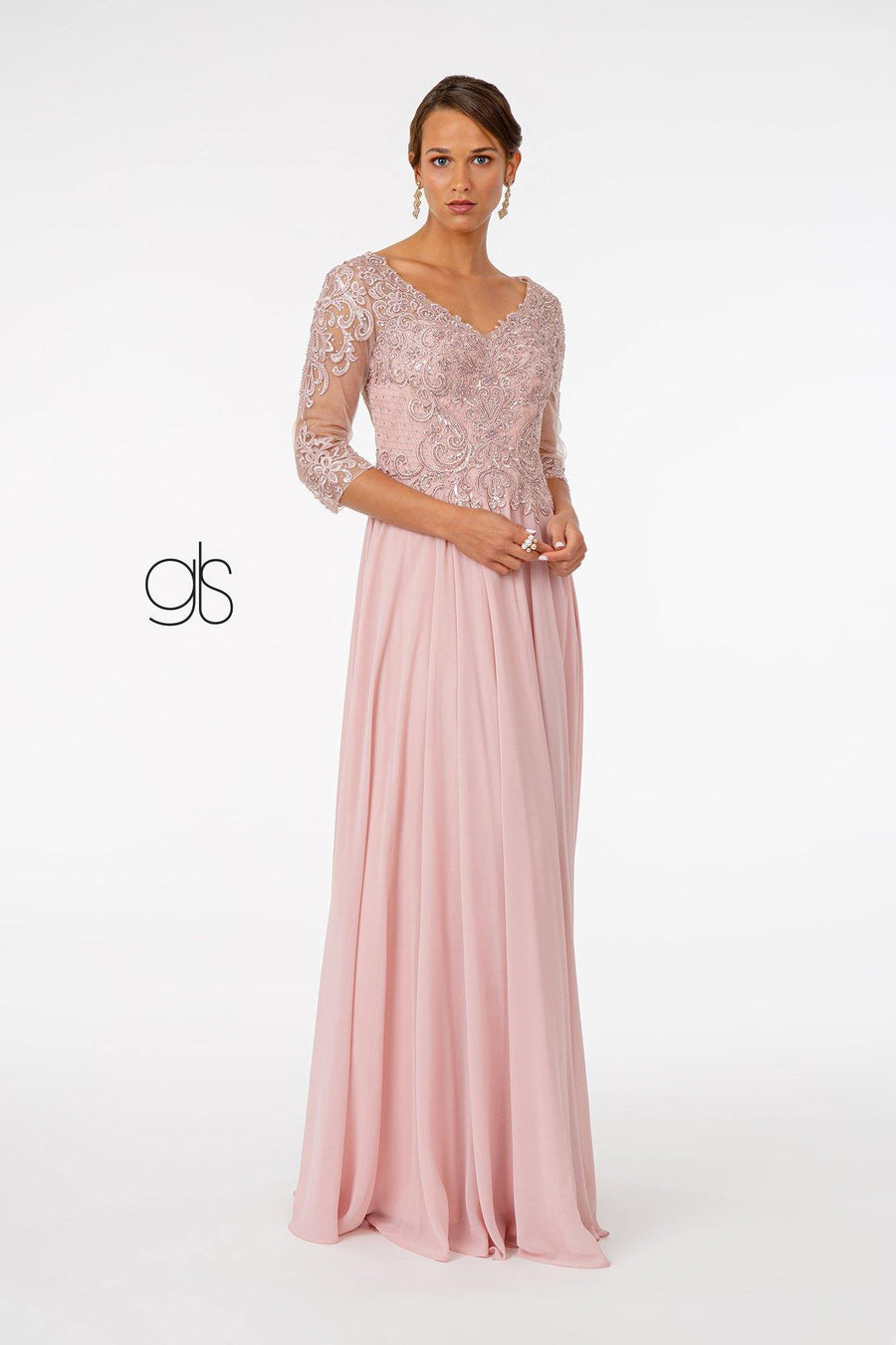 Embroidered Bodice Evening Long Formal Dress - The Dress Outlet Elizabeth K