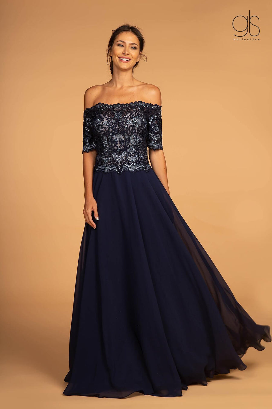 Embroidered Bodice Prom Long Dress - The Dress Outlet Elizabeth K