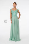 Embroidered Bodice V-Neck Long Formal Dress - The Dress Outlet Elizabeth K