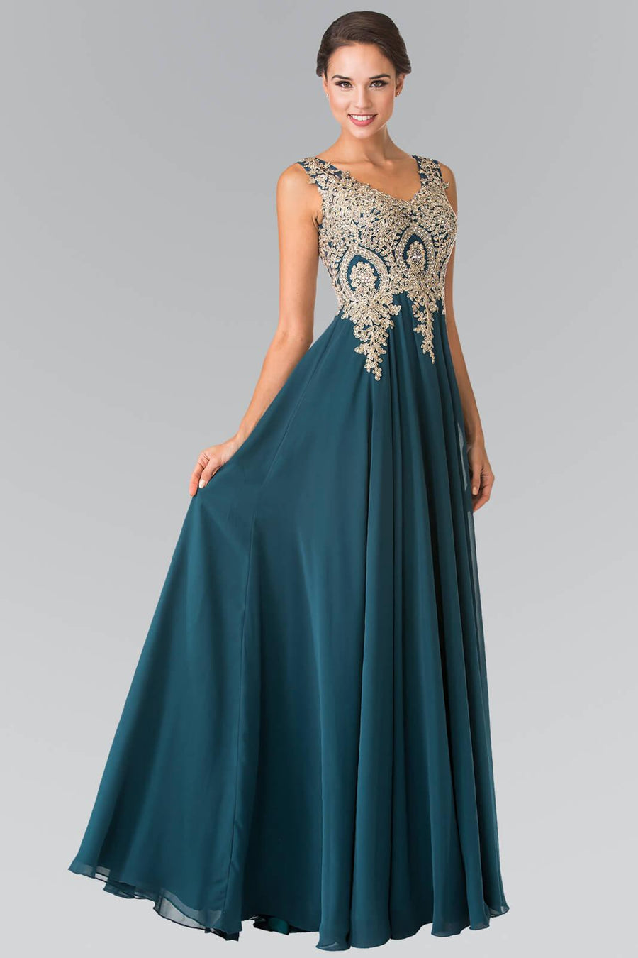 Embroidered Chiffon Long Prom Dress Formal - The Dress Outlet Elizabeth K