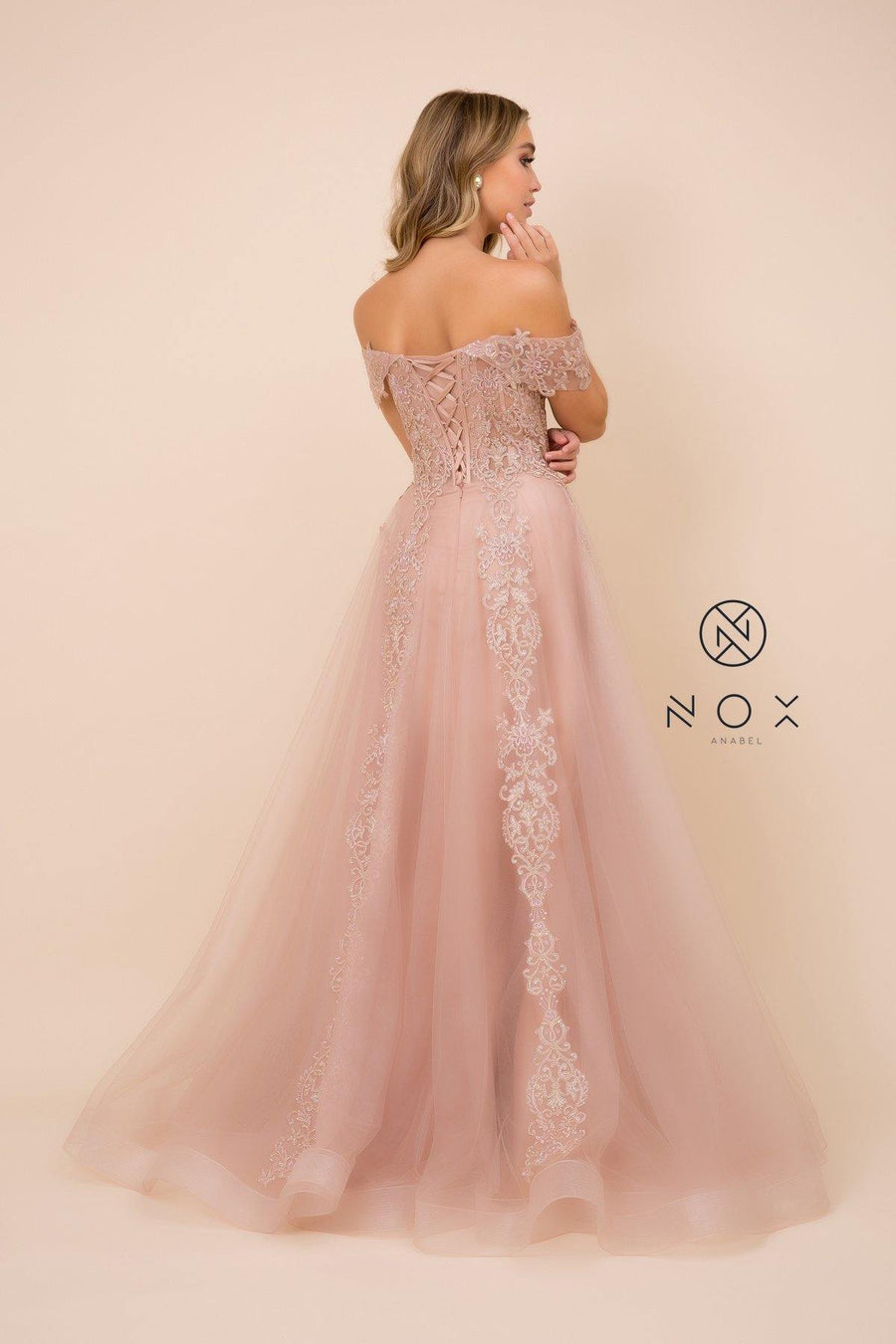 Embroidered Long Prom Dress Evening Gown - The Dress Outlet Nox Anabel