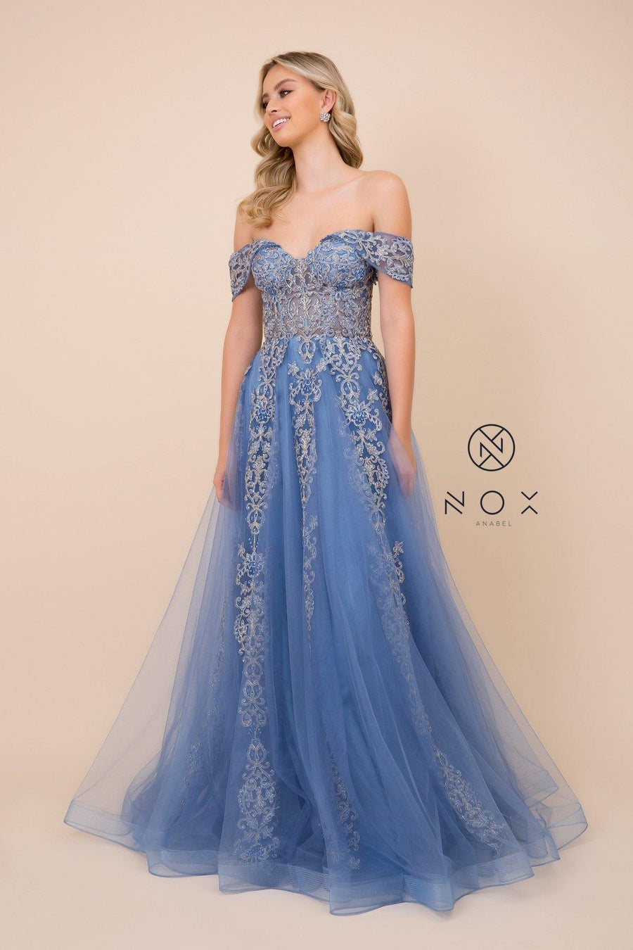 Embroidered Long Prom Dress Evening Gown - The Dress Outlet Nox Anabel