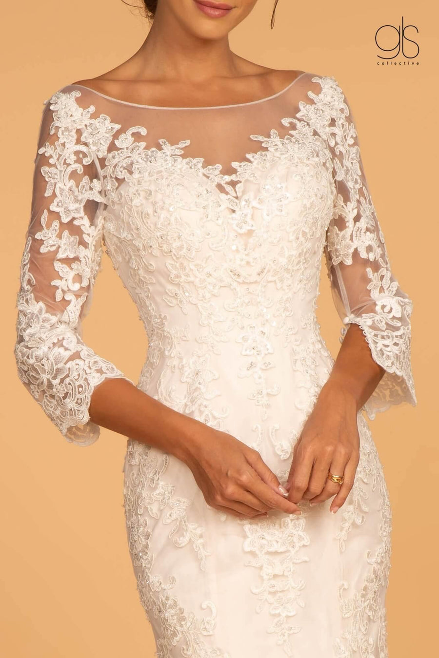 Embroidered Mesh Mermaid Long Wedding Gown - The Dress Outlet Elizabeth K