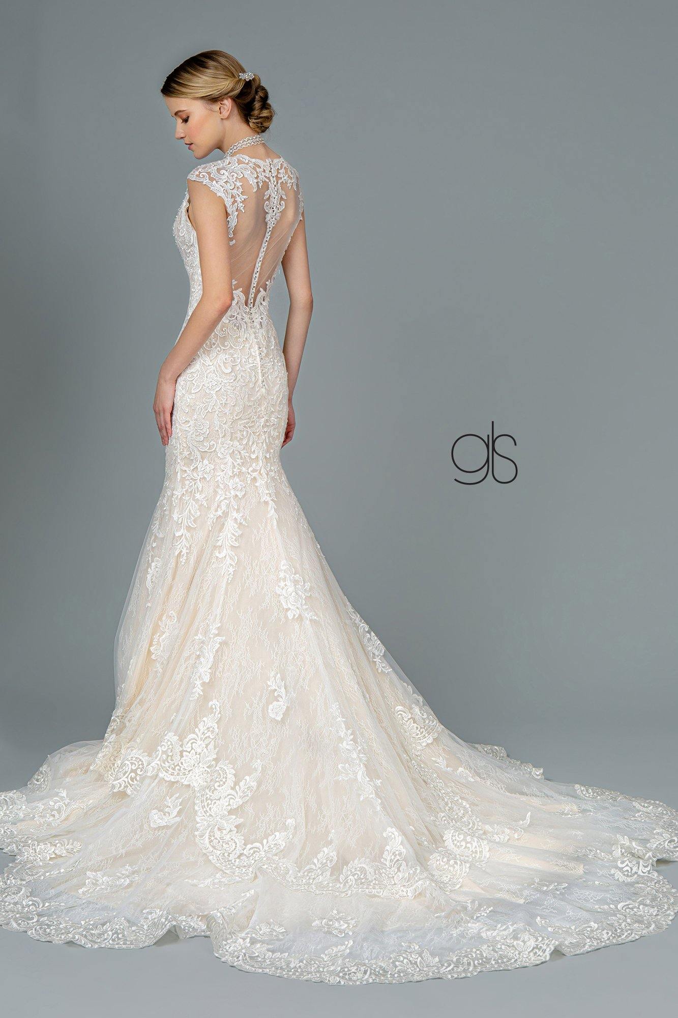 Embroidered Mesh Mermaid Long Wedding Gown - The Dress Outlet Elizabeth K