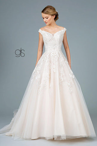 Ivory/Cream Embroidery Embellished Mesh A-Line Wedding Gown for $806.99 ...