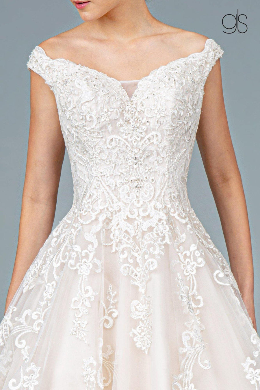 Embroidery Embellished Mesh A-Line Wedding Gown - The Dress Outlet Elizabeth K