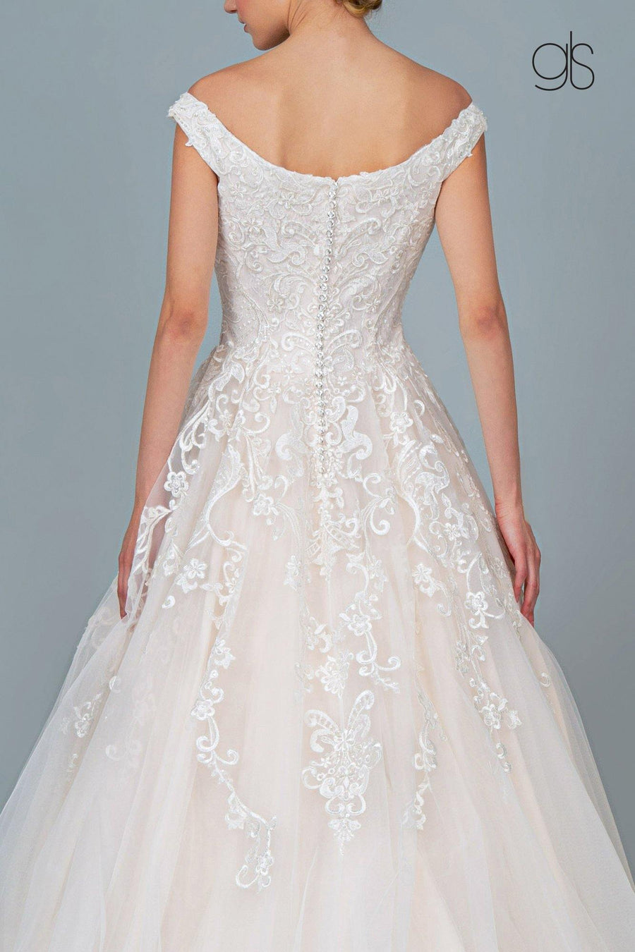 Embroidery Embellished Mesh A-Line Wedding Gown - The Dress Outlet Elizabeth K